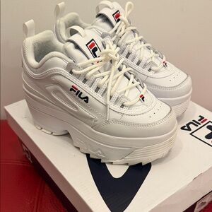 In Box Fila Disrupted 11 White Platform Wedge Sneakers, Sz 5.5